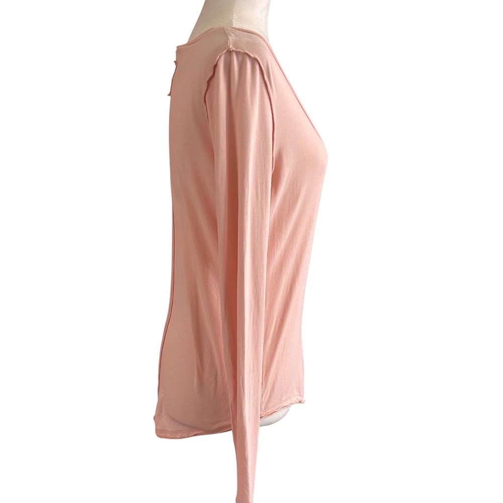 We The Free Free People Womens XS Peach Pink Deep V Neck Long Sleeve Seam Top - Picture 2 of 9